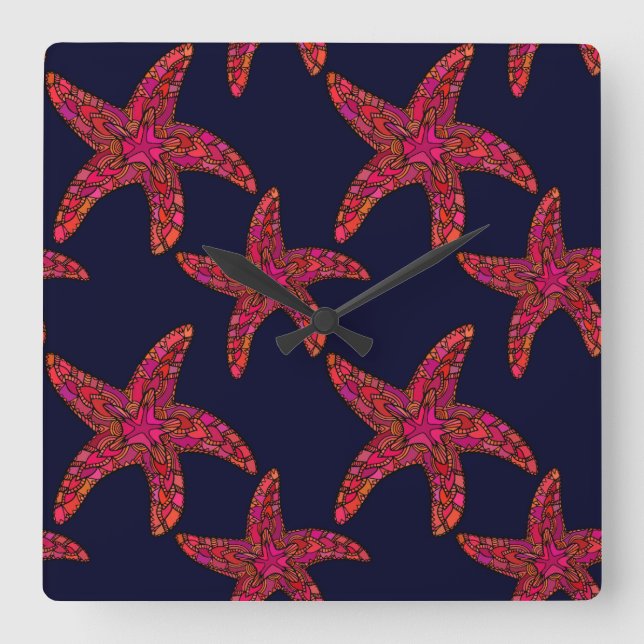Starfish Style Pattern Square Wall Clock (Front)
