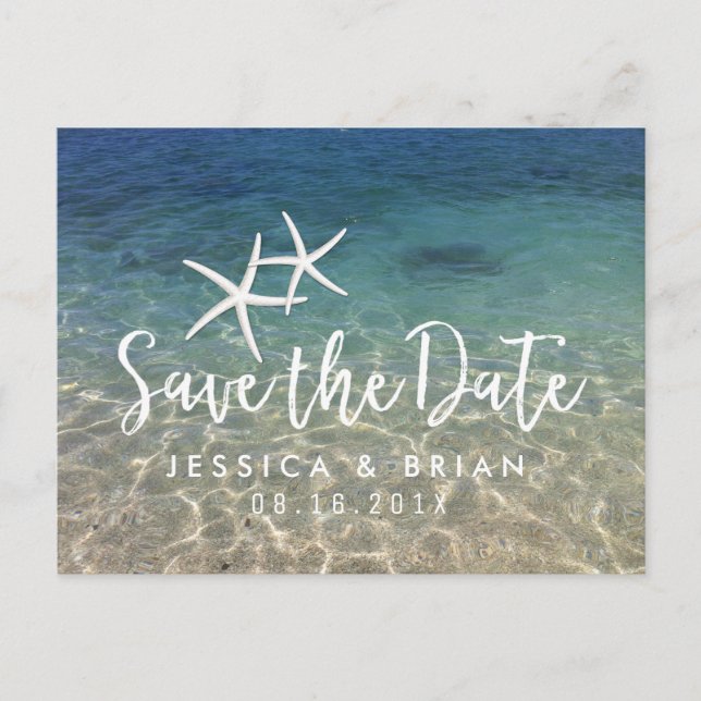 Starfish Summer Beach Wedding Save the Date Announcement Postcard (Front)