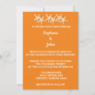 Starfish Sunset Orange White Colourful Wedding 202 Invitation