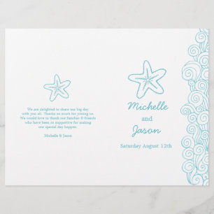 Starfish & swirls blue white wedding programs
