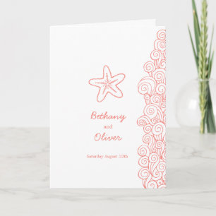 Starfish swirls coral orange and white wedding programme