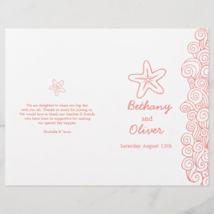 Starfish & swirls coral white wedding programs