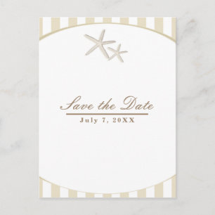 Starfish Tan Striped Modern Beach Save the Date Announcement Postcard