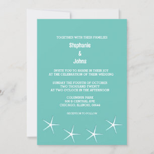 Starfish Teal Blue Beach Destination Wedding Cool Invitation