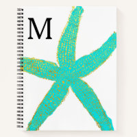 Starfish Teal Blue Gold Foil Monogrammed Initials