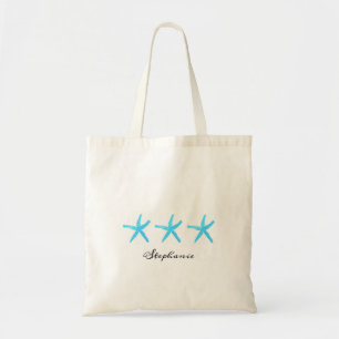 Starfish Teal Blue Monograms Cute Nautical Beach Tote Bag