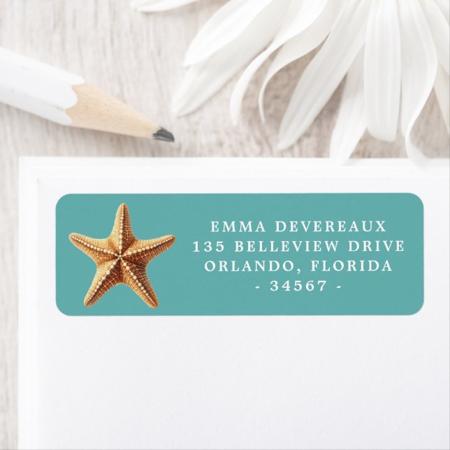 Starfish Teal Blue Return Address Label (Insitu)