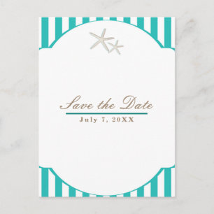 Starfish Teal Striped Beach Elegant Save the Date Announcement Postcard