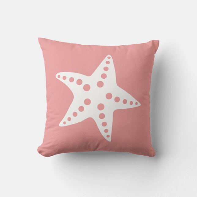 Starfish Throw Pillow, Beach Ocean Theme, Pink Cushion (Front)