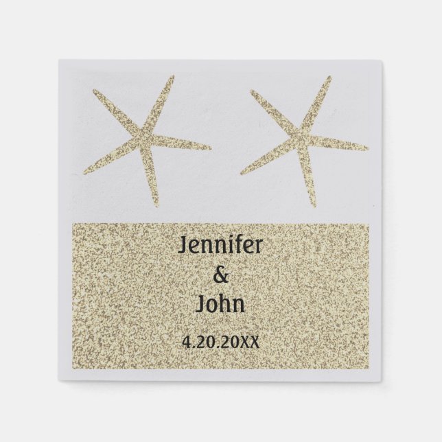 Starfish Tropical Gold Glitter Silver Wedding Cute Napkin (Front)