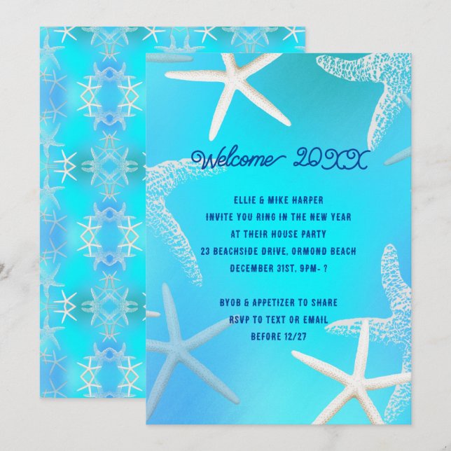 Starfish Tropical New Years Eve Party Invitation (Front/Back)