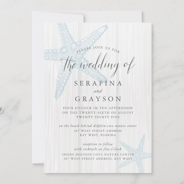 Starfish Tropical Rustic Beach Blue Wedding  Invit Invitation (Front)