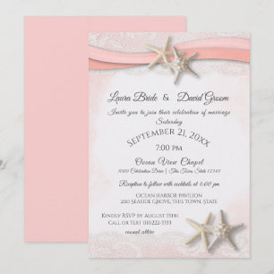 Starfish Tropical Vintage Beach Coral Wedding Invitation