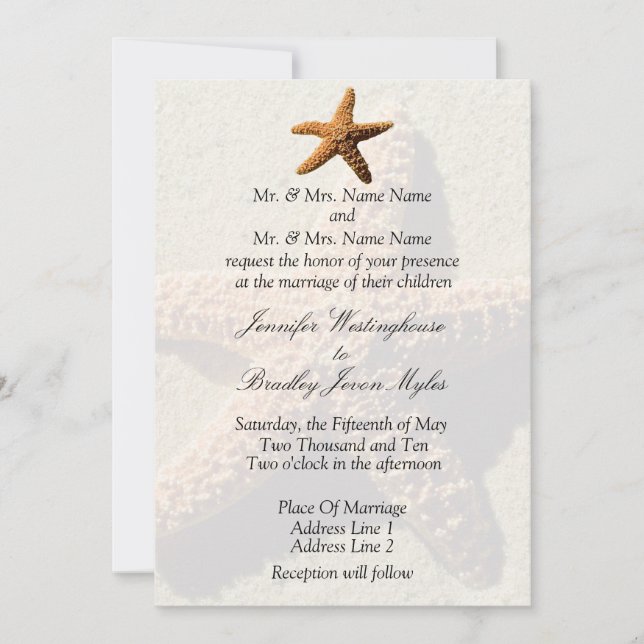 Starfish Tropical Wedding Beach Wedding Invitation (Front)