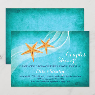 Starfish turquoise beach wedding couples shower invitation