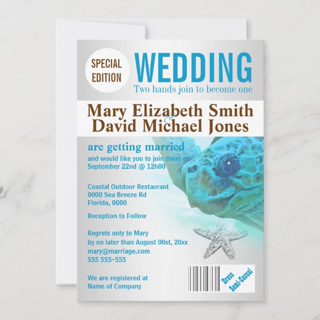 Starfish turtle beach wedding magazine PERSONALIZE Invitation (Front)