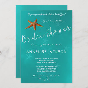 Starfish under the sea ocean blue bridal shower invitation