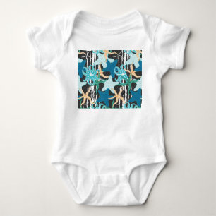 Starfish Vintage: Dark Striped Background. Baby Bodysuit