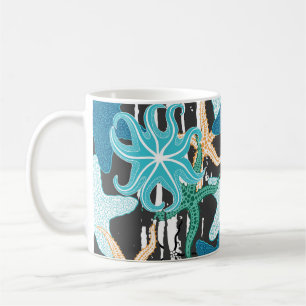 Starfish Vintage: Dark Striped Background. Coffee Mug