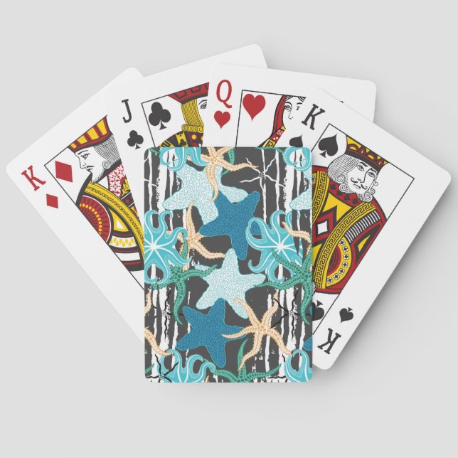 Starfish Vintage: Dark Striped Background. Playing Cards (Back)