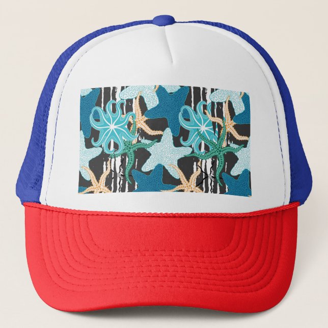 Starfish Vintage: Dark Striped Background. Trucker Hat (Front)