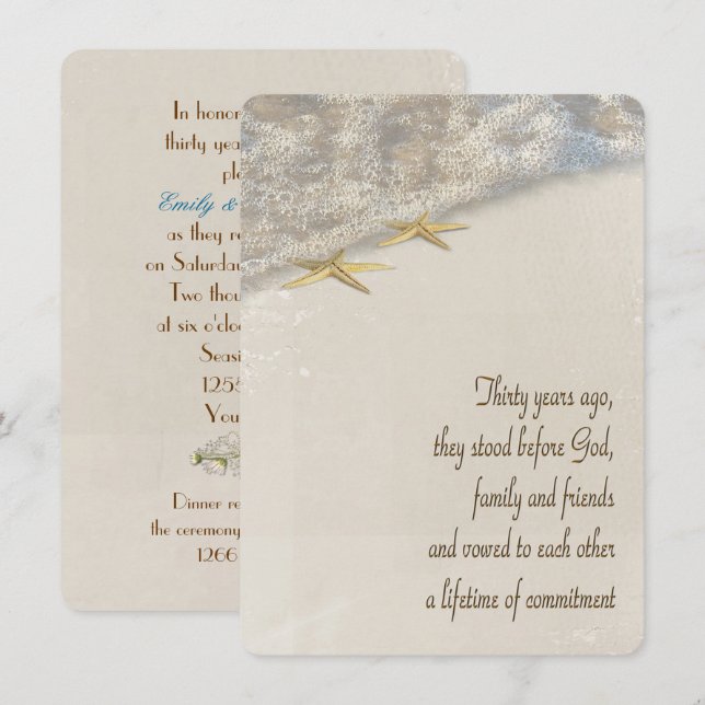 Starfish Vow Renewal for 30th Anniversary Invitation (Front/Back)