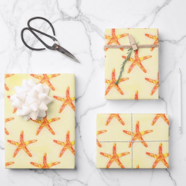 Starfish Watercolor Art Pattern Wrapping Paper Sheet (Front)