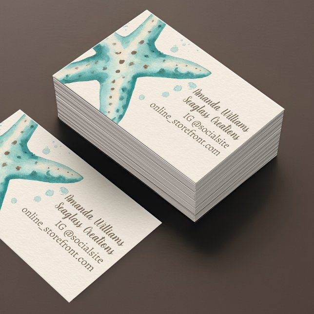 Starfish Watercolor Trendy Paint Speckle Coastal Business Card (Creator Uploaded)