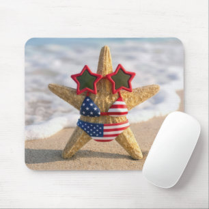 Starfish Wearing Flag Bikini and Star Sunglasses Mouse Mat