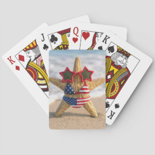 Starfish Wearing Flag Bikini and Star Sunglasses Playing Cards