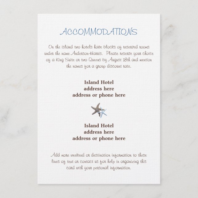 Starfish Wedding Accommodations Enclosure Card (Front)