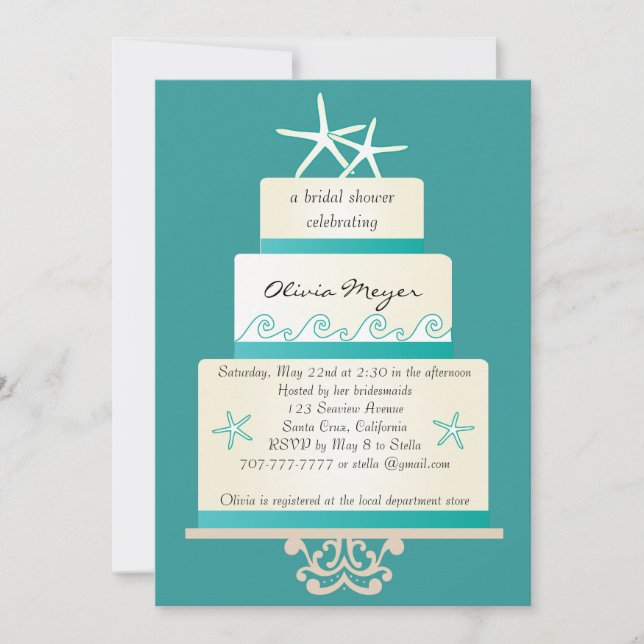 Starfish Wedding Cake Bridal Shower Invitations (Front)