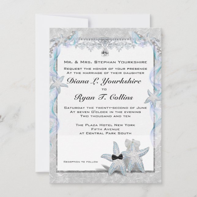 Starfish Wedding Couple  4.5" x 6.25" Invitation (Front)