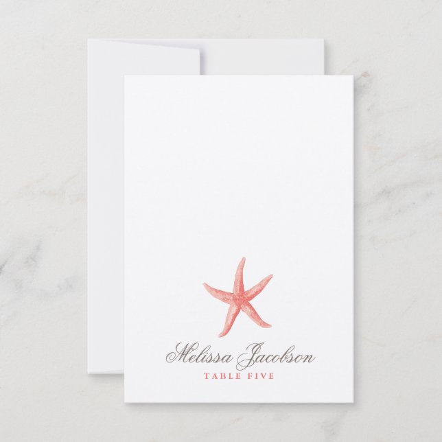 Starfish Wedding Escort/Place Card - CORAL (Front)