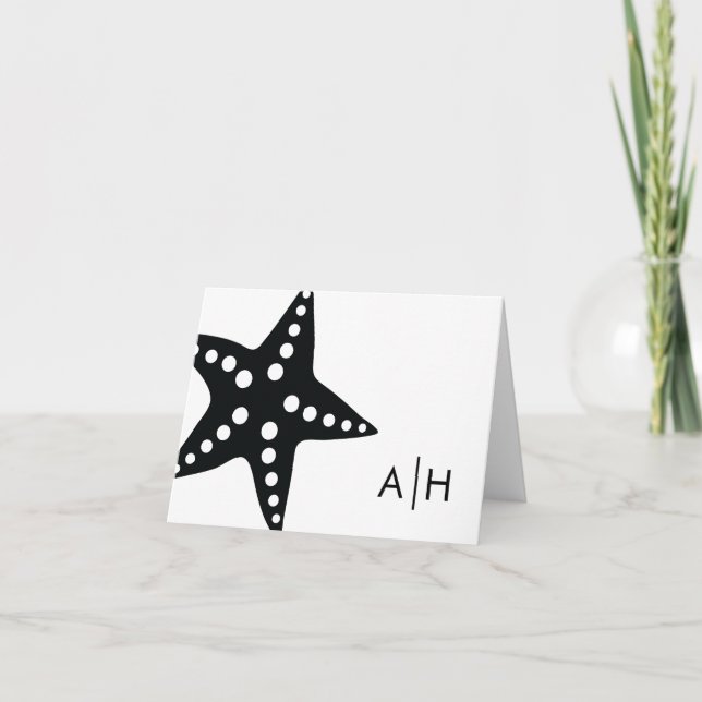 Starfish Wedding Folded Thank You Cards, Black Card (Front)