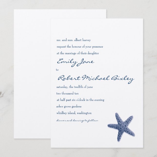 Starfish Wedding Invitation (Front/Back)