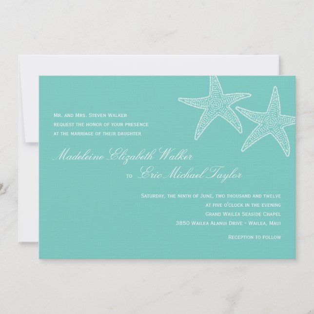 Starfish Wedding Invitation - Blue (Front)