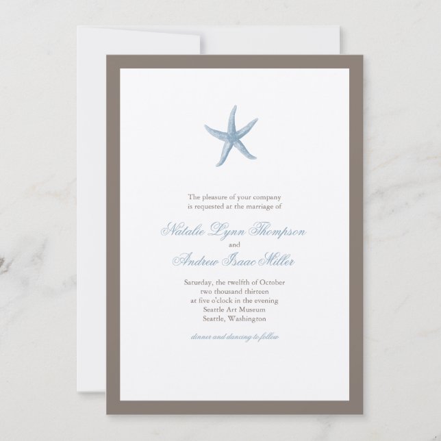 Starfish Wedding Invitation - BLUE (Front)