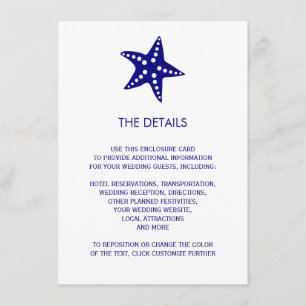 Starfish Wedding Invitation Enclosure Card, Navy