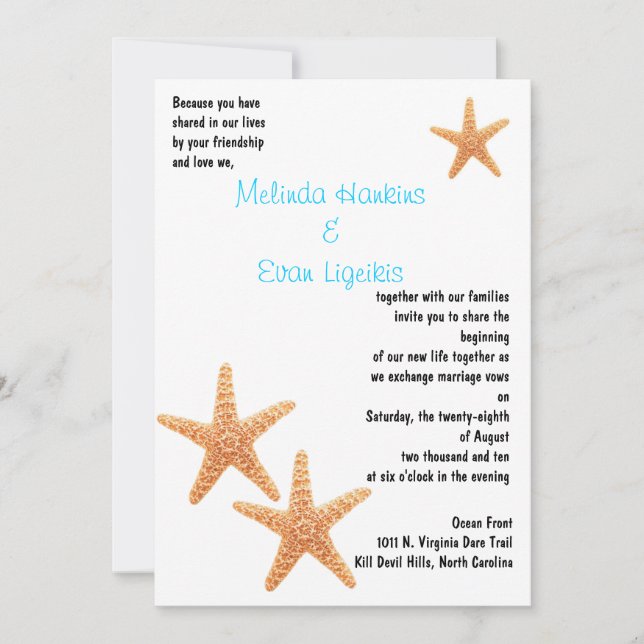 Starfish Wedding Invite (Front)