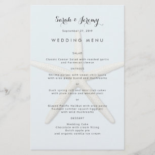 Starfish Wedding Menu Pale Blue Template