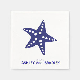 Starfish Wedding Napkins, Beach, Navy Blue Napkin
