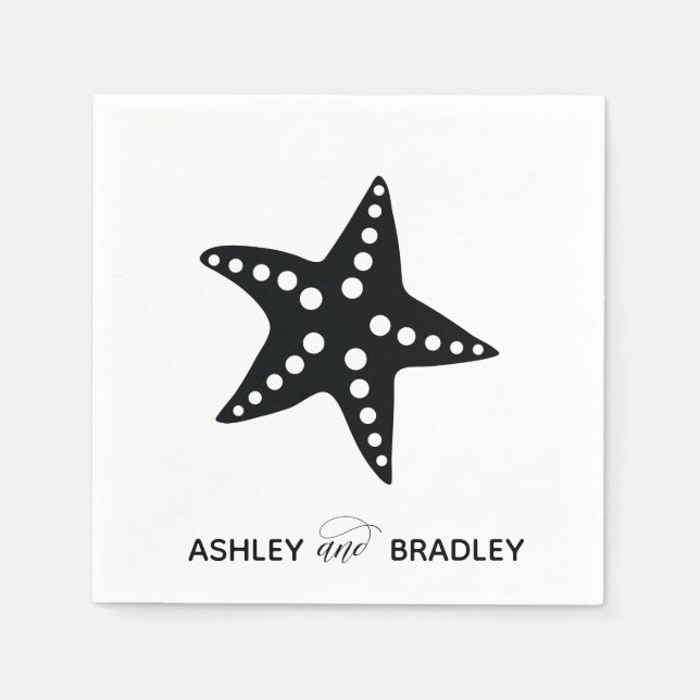 Starfish Wedding Napkins, Beach Theme Napkin (Front)