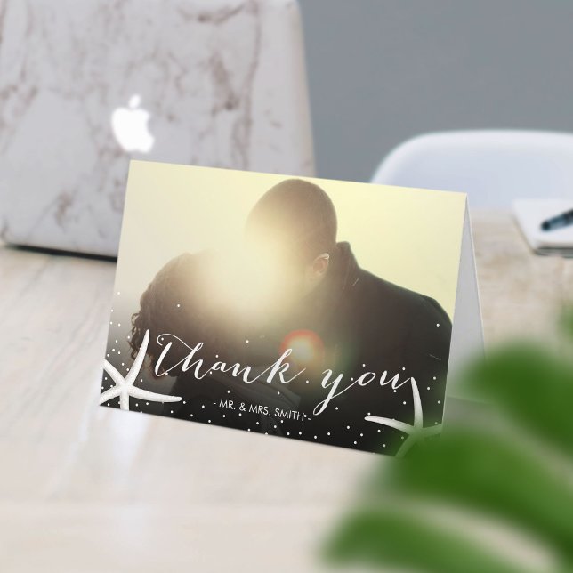 Starfish Wedding Photo Elegant Script Thank You Card (Creator Uploaded)