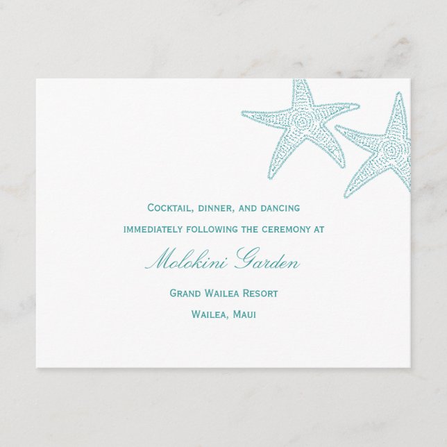Starfish Wedding Reception Card - Turquoise (Front)