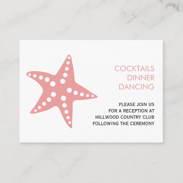 Starfish Wedding Reception Enclosure Card, Pink (Front)