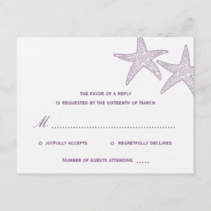 Starfish Wedding RSVP Card - Purple