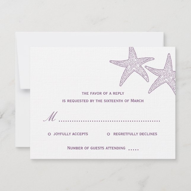 Starfish Wedding RSVP Card - Purple (Front)