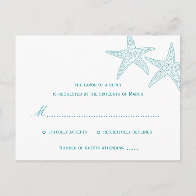 Starfish Wedding RSVP Postcard - Turquoise (Front)