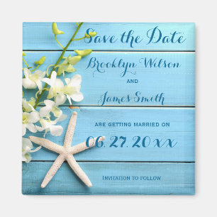 Starfish Wedding Save The Date Magnet With Orchids